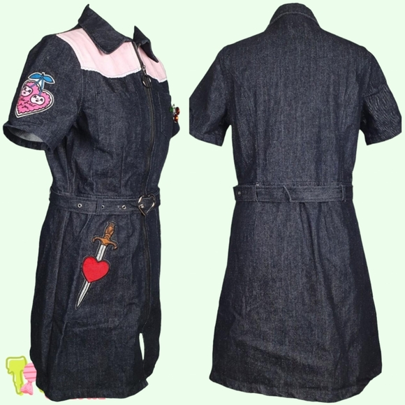 🖤🌹 Denim Dress-Cherry Heart🌹🖤 - Picture 3 of 4